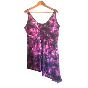 Torrid Swimsuit Dress Pink Tie Dye Asymmetrical Skirt V Neck Plus Size 4 4X 26